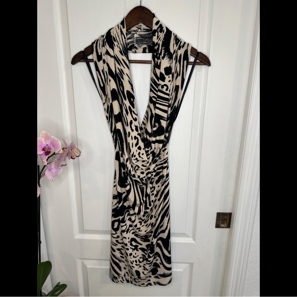 Bebe Black and Cream Animal Print Mini Dress (S)